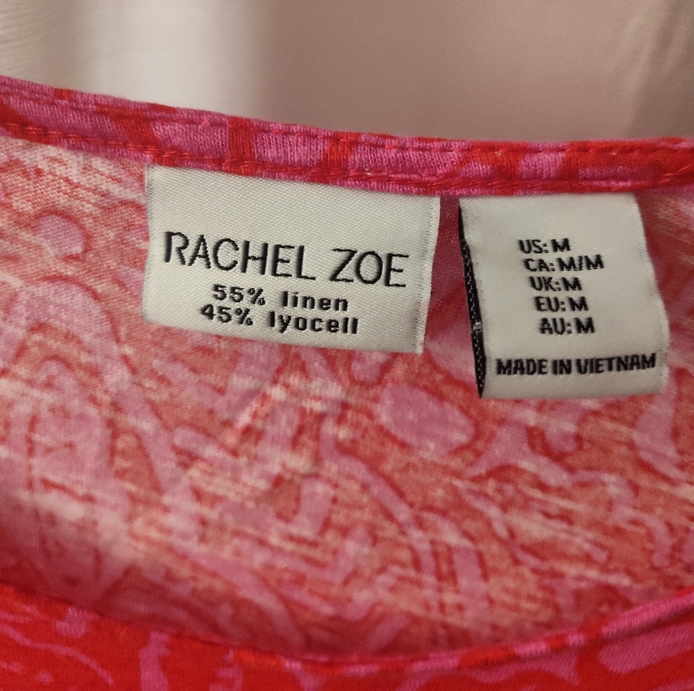 Rachel Zoe Womens Pink Floral Linen Short Sleeve Shirt Size Medium - Picture 3 of 4